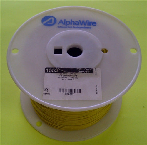Alpha 20AWG Stranded Yellow Hookup Wire 1553-1000YEL (1000 Feet)