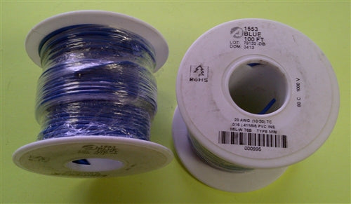 Alpha 20AWG Stranded Blue Hookup Wire 1553-100BLU (100 Feet)