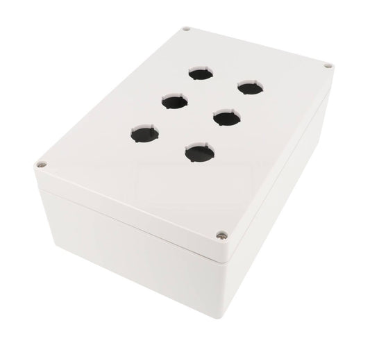 Hammond 1554MPB6 4x Polycarbonate Pushbutton Enclosure, 6 Hole 22.5mm, 9.45" x 6.3" x 3.54"