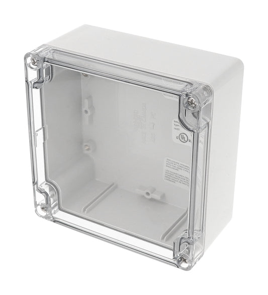 Hammond 1554N2GYCL 1554 Series Type 4X/6P Watertight Enclosure, Screw Cover, Flat Lid, 120 x 120 x 61 mm, Polycarbonate/Clear Lid.