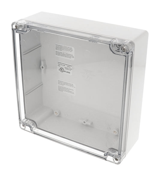 Hammond 1554R2GYCL 1554 Series Type 4X/6P Watertight Enclosure, Screw Cover, Flat Lid, 160 x 160 x 61 mm, Polycarbonate/Clear Lid.