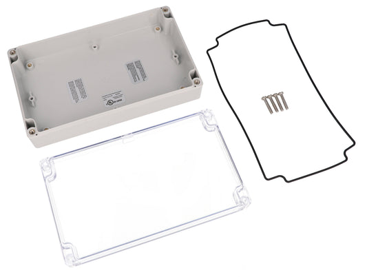 Hammond 1554UL2GYCL 1554 Series Type 4X/6P Watertight Enclosure, Screw Cover, Flat Lid, 200 x 120 x 45 mm, Polycarbonate/Clear Lid.