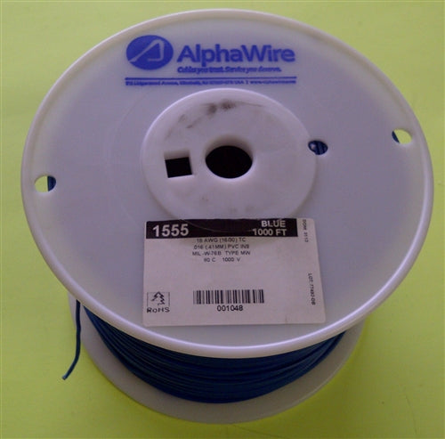 Alpha 18AWG Stranded Blue Hookup Wire 1555-1000BLU (1000 Feet)