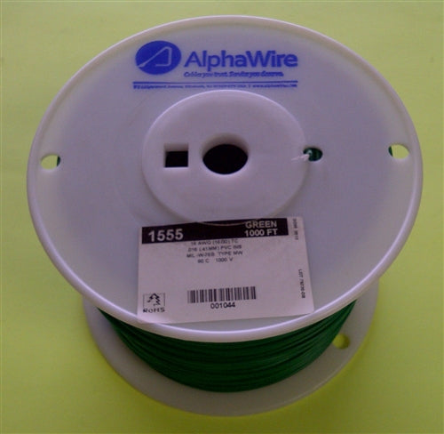 Alpha 18AWG Stranded Green Hookup Wire 1555-1000GRN (1000 Feet)