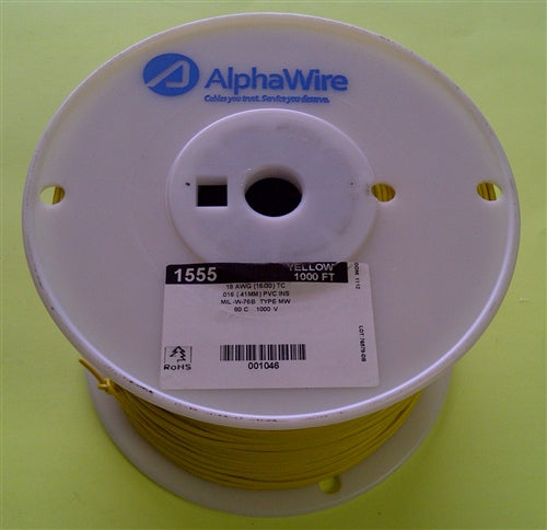 Alpha 18AWG Stranded Yellow Hookup Wire 1555-1000YEL (1000 Feet)