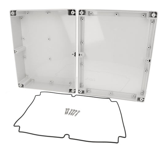 Hammond 1555YGY 1555 Series IP66 ABS Plastic Enclosure, Styled Lid, 300 x 240 x 95 mm, Light Gray.