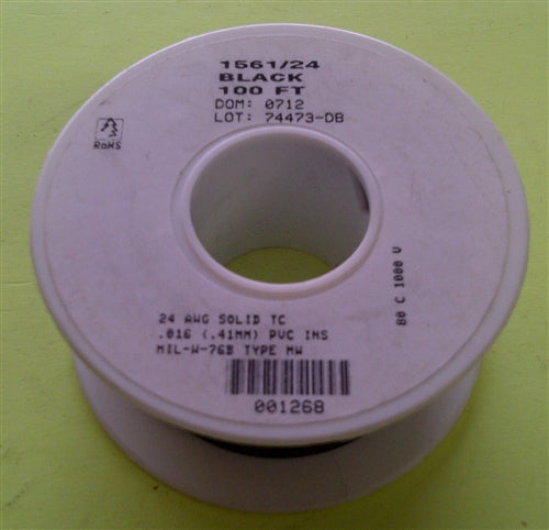 Alpha 24AWG Solid Black Hookup Wire 1561/24-100BLK (100 Feet)