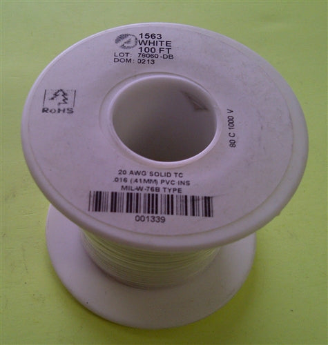 Alpha 20AWG Solid White Hookup Wire 1563-100WHT (100 Feet)