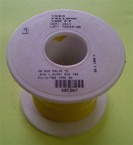 Alpha 20AWG Solid Yellow Hookup Wire 1563-100YEL (100 Feet)