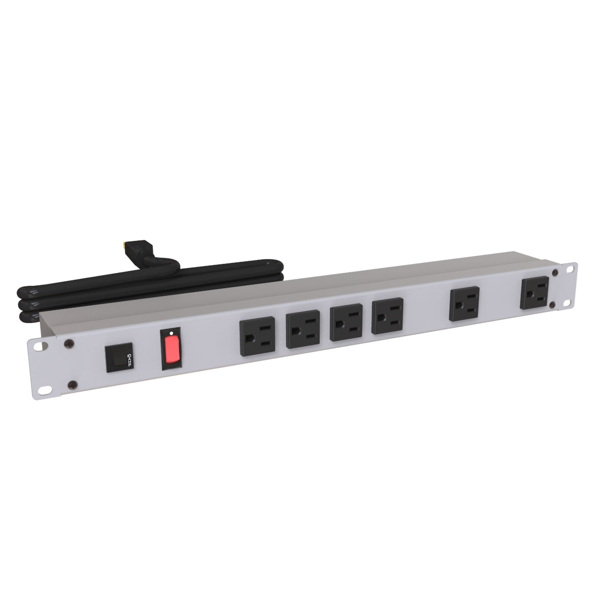 Hammond 1582H6B1 Rack Mount Power Bar 6-Outlets Front 15 Amps, Gray, Lit On/Off Switch, 15' Cord, Straight Plug