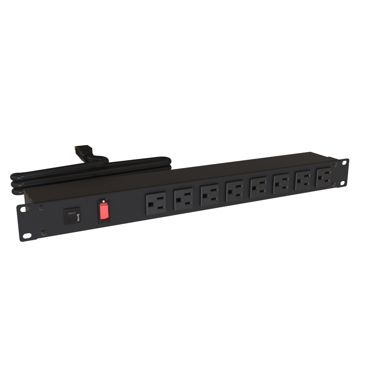 Hammond 1582H8A1BK Rack Mount Power Bar 8-Outlets On Front 15 Amps, Lit On/Off Switch, 6' Cord, Straight Plug
