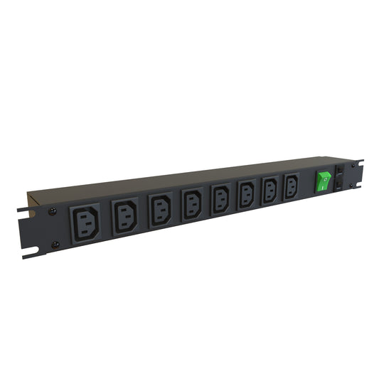 Hammond 1582H8E1BKDP IEC Rackmount Power Bar 8-Outlets On Front 10 Amps Double Pole, Illuminated On/Off Switch