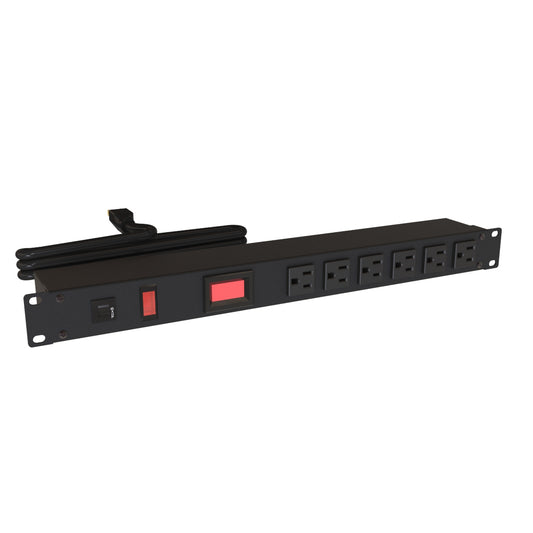 Hammond 1582T6B1BKAM Rack Mount Power Bar 6-Outlets On Front 15 Amps, w/Ammeter, Pilot Light, 15' Cord, Straight Plug
