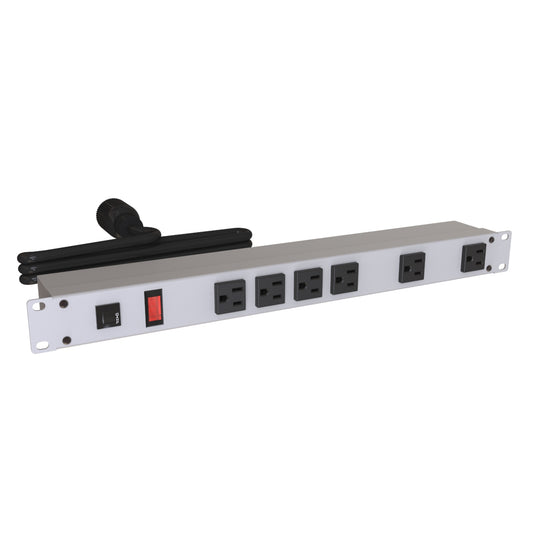 Hammond 1582T6D1 Rack Mount Power Bar 6-Outlets On Front 15 Amps, Gray, Pilot Light, 15' Cord, Locking Plug
