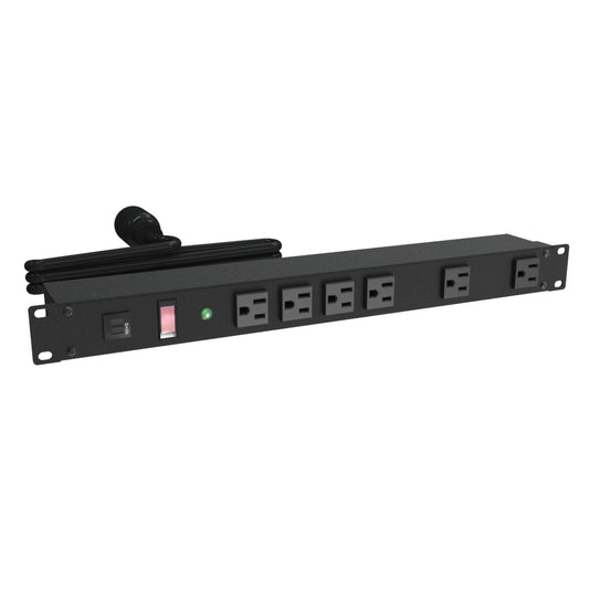 Hammond 1582T6D1SBK 1582 Series Rackmount Basic PDU, 6 Front 5-15R Outlets, L5-15P Locking Plug, 15 ft Cord, Black.