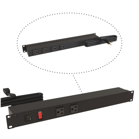 Hammond 1583H6A1BKX Rack Mount Power Bar 2-Outlets Front 4-Outlets Rear 15 Amps, Lit On/Off Switch, 6' Cord, Straight Plug