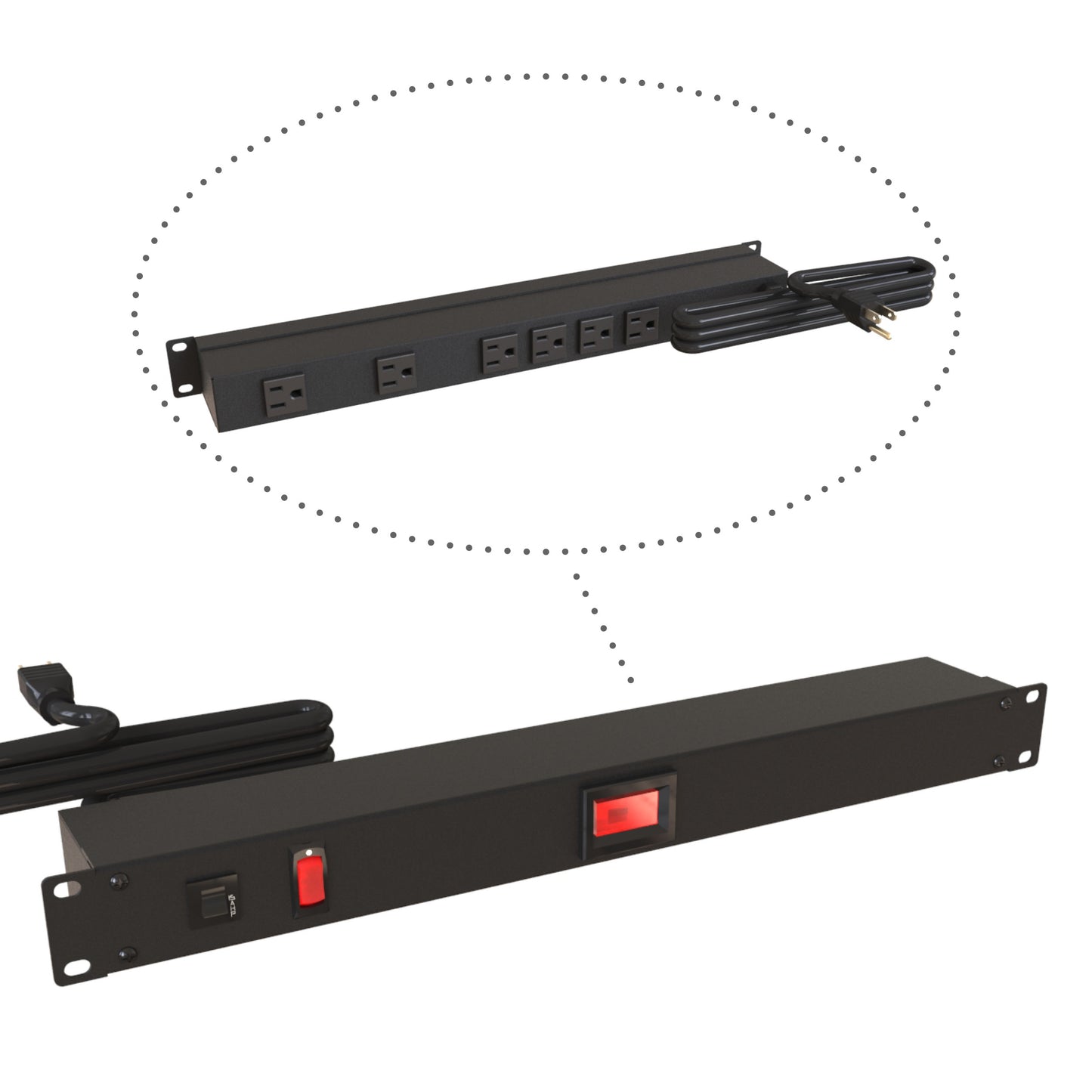 Hammond 1583H6B1BKAM Rack Mount Power Bar 6-Outlets On Rear 15 Amps, w/Ammeter, Lit On/Off Switch, 15' Cord, Straight Plug