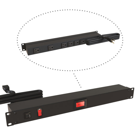 Hammond 1583H6B1BKAM Rack Mount Power Bar 6-Outlets On Rear 15 Amps, w/Ammeter, Lit On/Off Switch, 15' Cord, Straight Plug