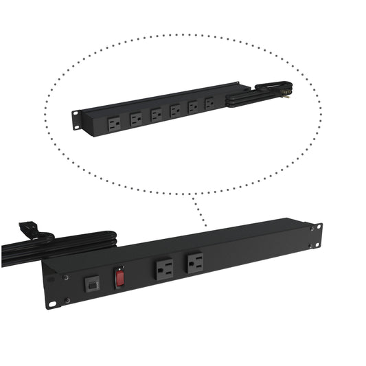 Hammond 1583H8A1BKX 1583 Series Rackmount Basic PDU, 8 Rear 5-15R Outlets, 5-15P Straight Plug, 6 ft Cord, Black.