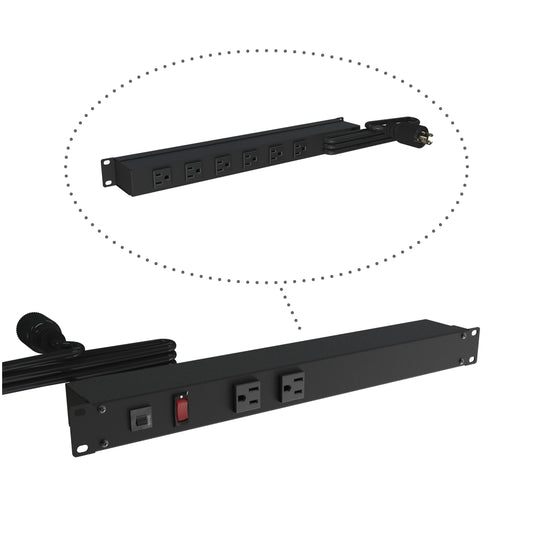 Hammond 1583H8D1BKX 1583 Series Rackmount Basic PDU, 8 Rear 5-15R Outlets, L5-15P Locking Plug, 15 ft Cord, Black.