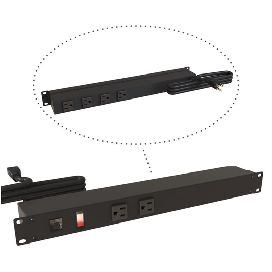 Hammond 1583T6A1BKX Rack Mount Power Bar 2-Outlets Front 4-Outlets Rear 15 Amps, Pilot Light, 6' Cord, Straight Plug