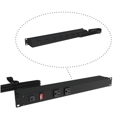 Hammond 1583T8B1BKX 1583 Series Rackmount Basic PDU, 8 Rear 5-15R Outlets, 5-15P Straight Plug, 15 ft Cord, Black.