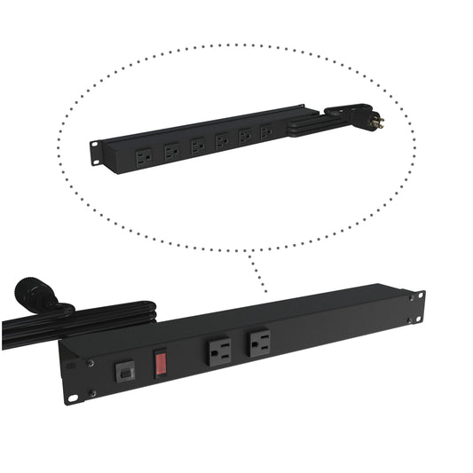Hammond 1583T8D1BKX 1583 Series Rackmount Basic PDU, 8 Rear 5-15R Outlets, L5-15P Locking Plug, 15 ft Cord, Black.