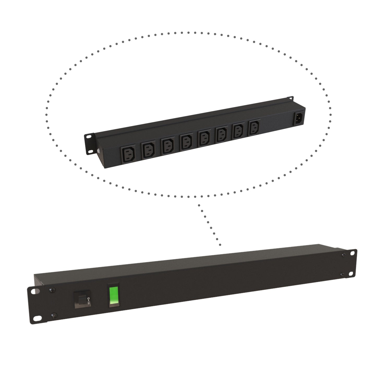 Hammond 1583T8E1BK IEC Rackmount Power Bar 8-Outlets On Rear 10 Amps, Pilot Light