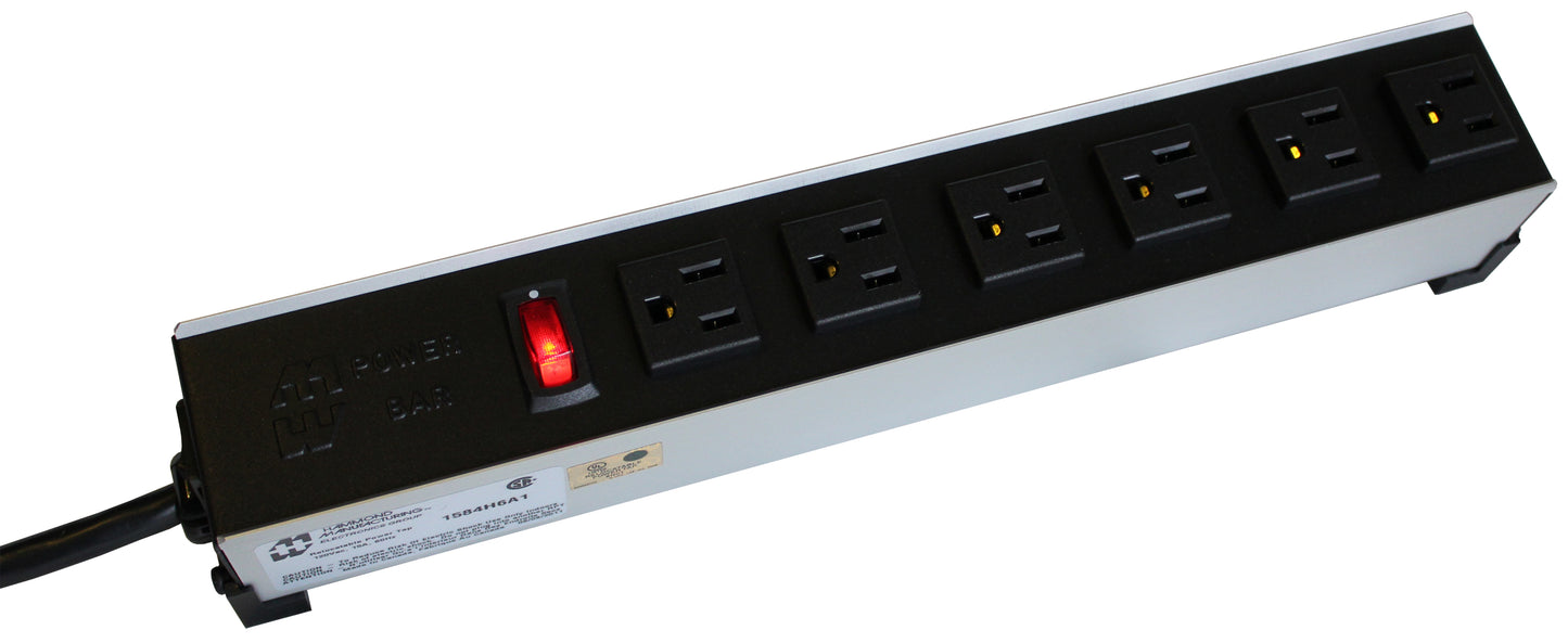 Hammond 1584H6A1 Power Bar 6 Outlet Industrial Grade 6' Cord, 125V/15A 5-15R Outlets