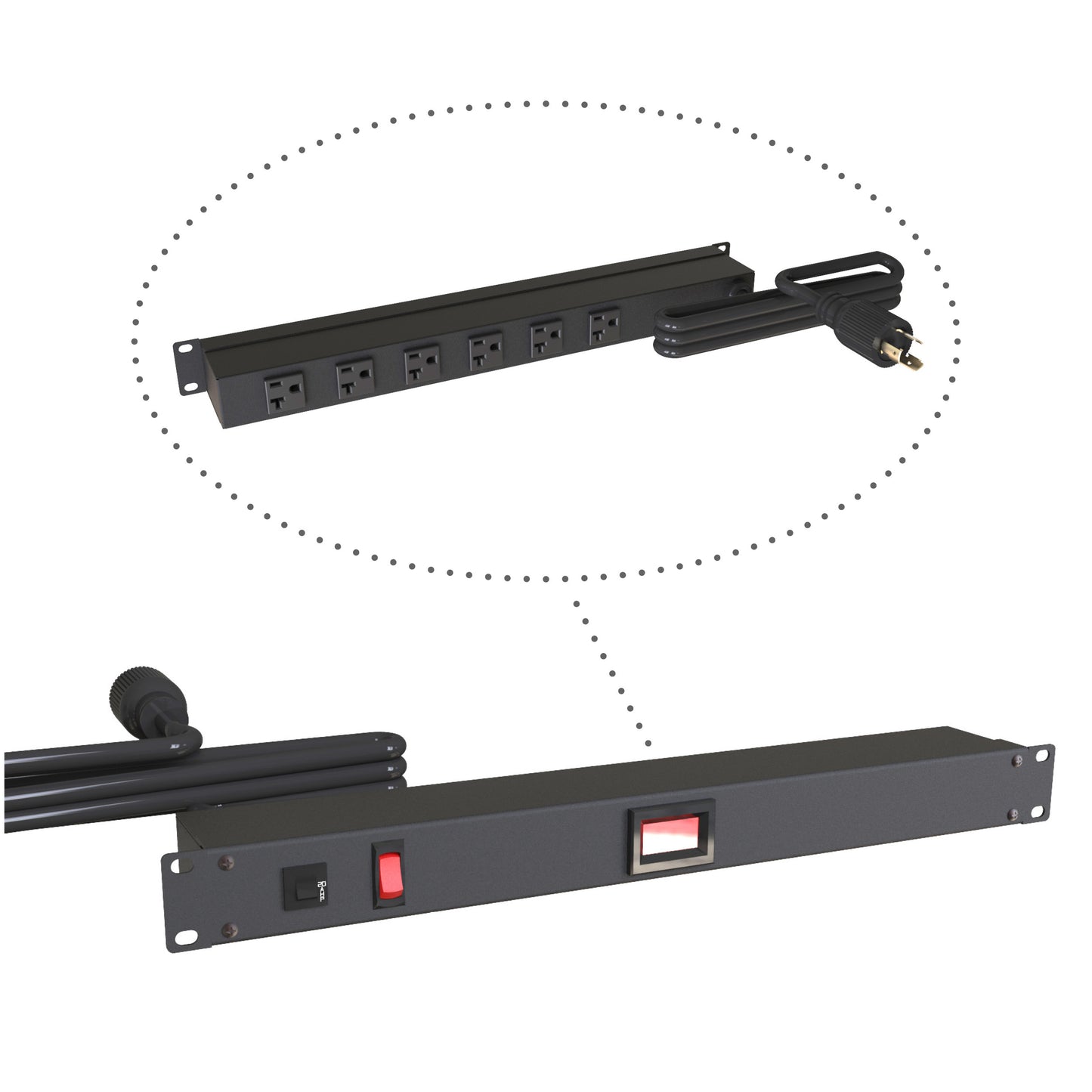 Hammond 1589H6C1BKRRAM Rack Mount Power Bar 6-Outlets On Rear 20 Amps, w/Ammeter, On/Off Switch, 6' Cord, Locking Plug