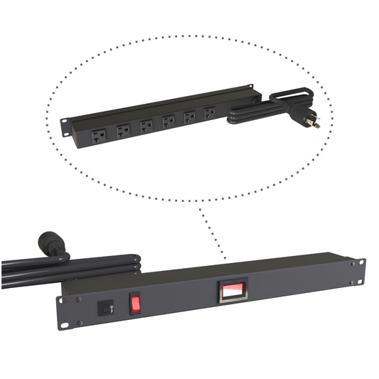 Hammond 1589H6C1BKRRAM Rack Mount Power Bar 6-Outlets On Rear 20 Amps, w/Ammeter, On/Off Switch, 6' Cord, Locking Plug