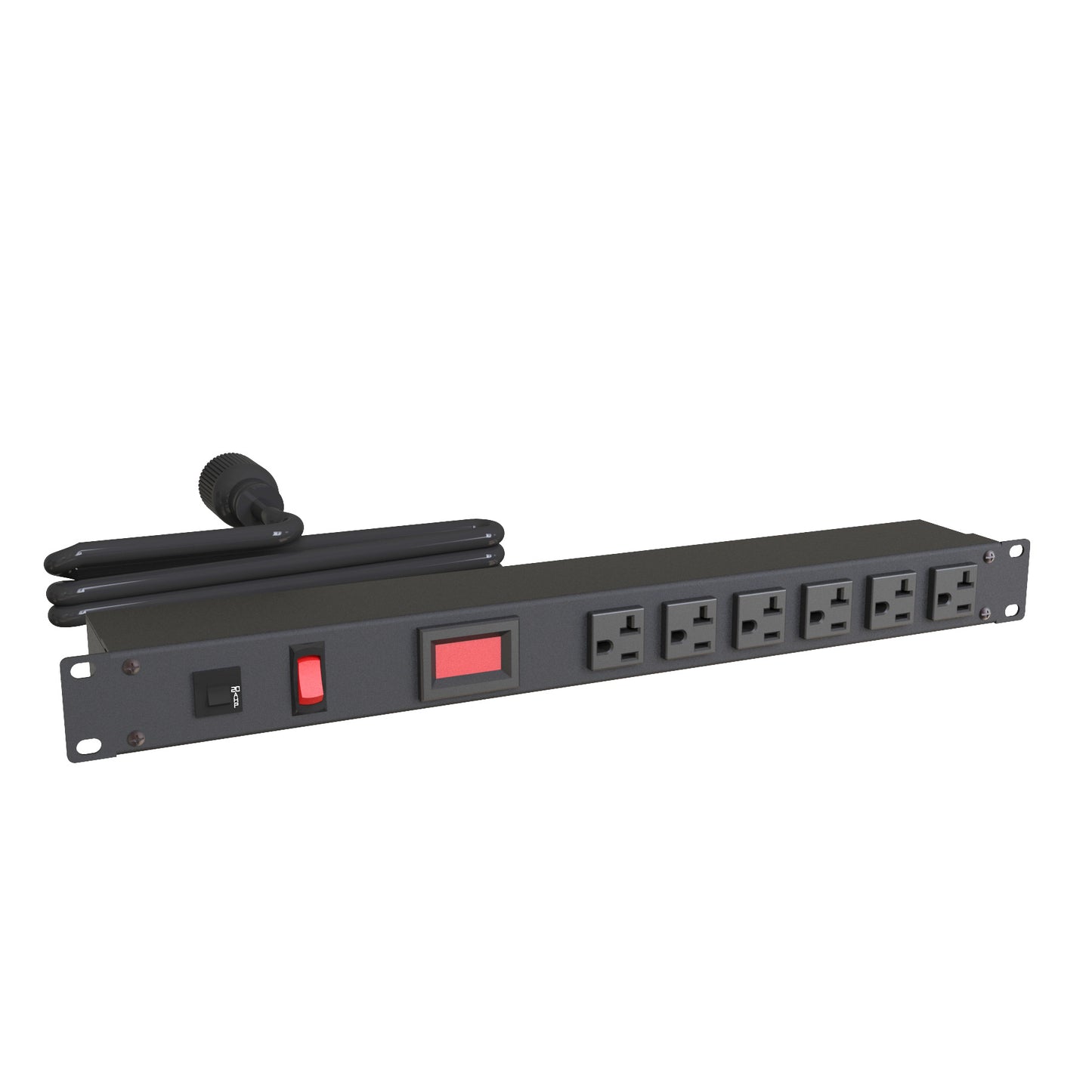 Hammond 1589H6F1BKRFAM Rack Mount Power Bar 6-Outlets On Front 20 Amps, w/Ammeter, On/Off Switch, 6' Cord, Straight Plug