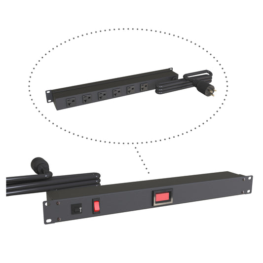 Hammond 1589H6F1BKRRAM Rack Mount Power Bar 6-Outlets On Rear 20 Amps, w/Ammeter, On/Off Switch, 6' Cord, Straight Plug