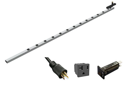 Hammond 1589H77D1JV 77" Vertical Power Strip 12-Outlets 20 Amps, On/Off Switch, 15' Shielded Cord, Locking Plug