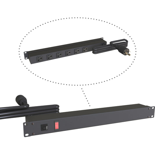 Hammond 1589T6C1BKRR Rack Mount Power Bar 6-Outlets On Rear 20 Amps, Pilot Light, 6' Cord, Locking Plug