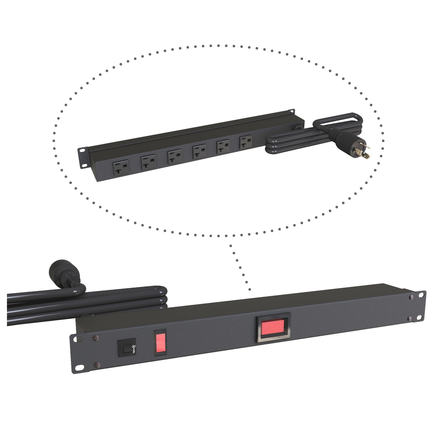 Hammond 1589T6C1BKRRAM Rack Mount Power Bar 6-Outlets On Rear 20 Amps, with Ammeter, Pilot Light, 6' Cord, Locking Plug