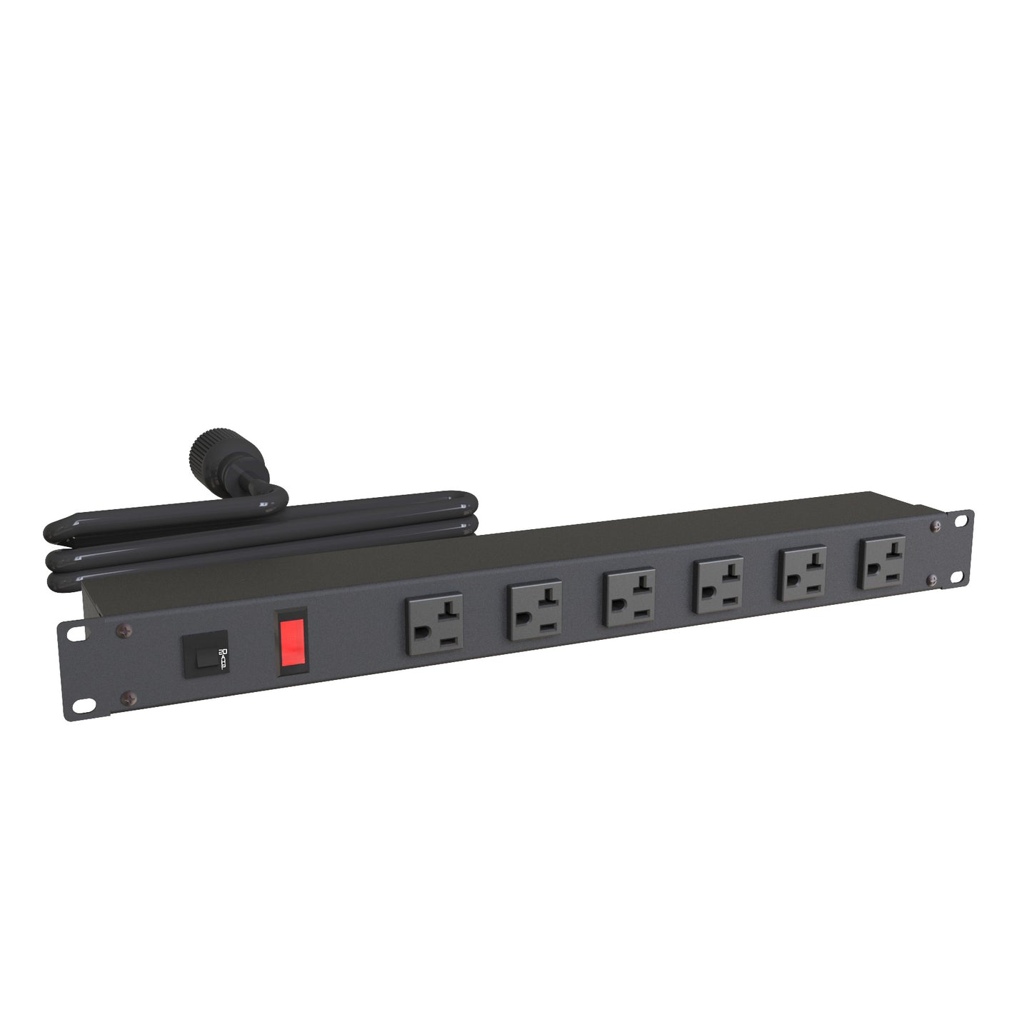 Hammond 1589T6G1BKRF Rack Mount Power Bar 6-Outlets On Front 20 Amps, Pilot Light, 15' Cord, Straight Plug