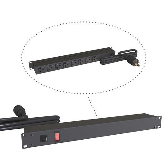 Hammond 1589T8C1BKRR Rack Mount Power Bar 8-Outlets On Rear 20 Amps, Pilot Light, 6' Cord, Locking Plug
