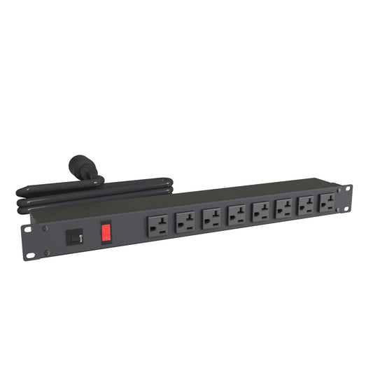 Hammond 1589T8D1BKRF Rack Mount Power Bar 8-Outlets On Front 20 Amps, Pilot Light, 15' Cord, Locking Plug