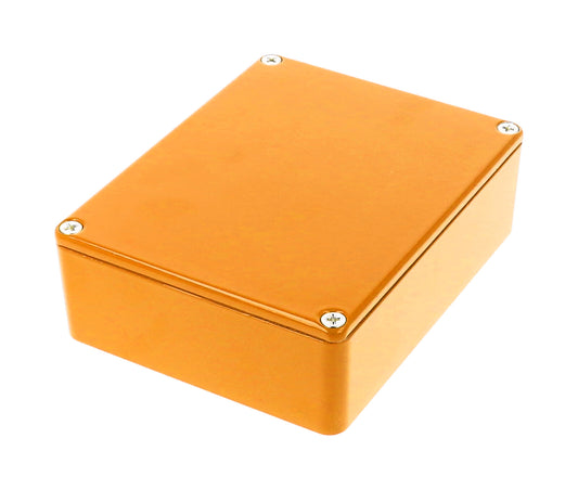 Hammond 1590BB2OR 1590-STOMP Painted Diecast Aluminum Stomp Box Enclosure, Orange RAL 2009, 120 x 94 x 38 mm.