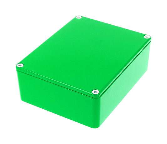 Hammond 1590BBSGR 1590-STOMP Painted Diecast Aluminum Stomp Box Enclosure, Green RAL 6024, 120 x 94 x 42 mm.