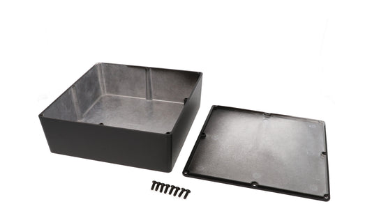 Hammond 1590FBK 1590 Series Diecast Aluminum Enclosure, No Mounting Flanges, IP54, 188 mm x 188 mm x 67 mm, Diecast Aluminum/Black.