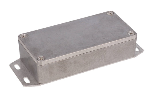 Hammond 1590LF 1590-RIBBED Series Diecast Aluminum Enclosure with Internal Ribs, Flanged Bottom Plate, IP54, 101 mm x 40 mm x 25 mm, Diecast Aluminum/Natural.