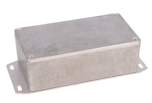 Hammond 1590NF 1590-RIBBED Series Diecast Aluminum Enclosure with Internal Ribs, Flanged Bottom Plate, IP54, 121 mm x 66 mm x 40 mm, Diecast Aluminum/Natural.