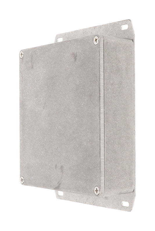 Hammond 1590QF 1590 Series Diecast Aluminum Enclosure, Flanged Bottom Plate, IP54, 120 mm x 120 mm x 34 mm, Diecast Aluminum/Natural.