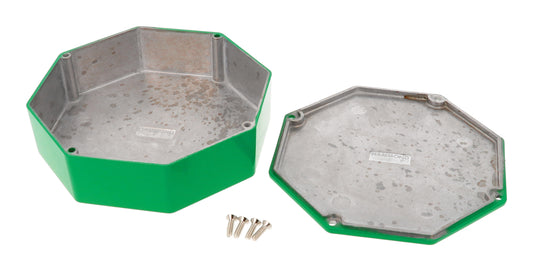 Hammond 1590STPCGR 1590-STOMP Series Octagon Stomp Box Enclosure, IP54, 133 mm length x 57 mm small end x 133 mm large end x 39 mm depth, Diecast Aluminum/Green.