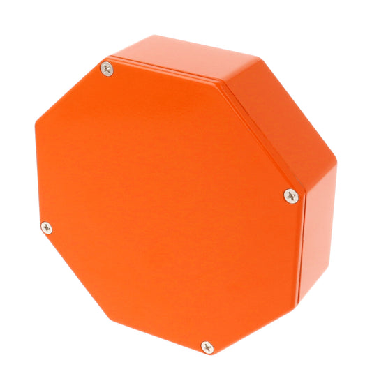 Hammond 1590STPCOR 1590-STOMP Series Octagon Stomp Box Enclosure, IP54, 133 mm length x 57 mm small end x 133 mm large end x 39 mm depth, Diecast Aluminum/Orange.