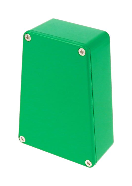 Hammond 1590TRPBGR 1590-STOMP Series Narrow Trapezoid Stomp Box Enclosure, IP54, 112 mm length x 62 mm small end x 79 mm large end x 39 mm depth, Diecast Aluminum/Green.