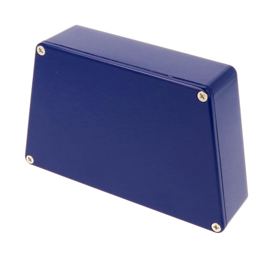Hammond 1590TRPCCB 1590-STOMP Series Wide Trapezoid Stomp Box Enclosure, IP54, 95 mm length x 122 mm small end x 151 mm large end x 39 mm depth, Diecast Aluminum/Cobalt Blue.