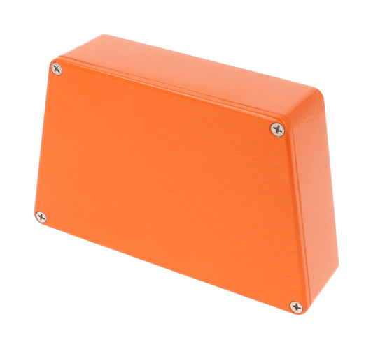 Hammond 1590TRPCOR 1590-STOMP Series Wide Trapezoid Stomp Box Enclosure, IP54, 95 mm length x 122 mm small end x 151 mm large end x 39 mm depth, Diecast Aluminum/Orange.